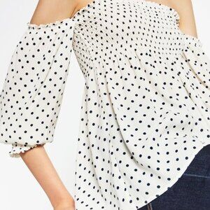 Zara White and Black polka dot strapless off the shoulder top, NTW, sz L